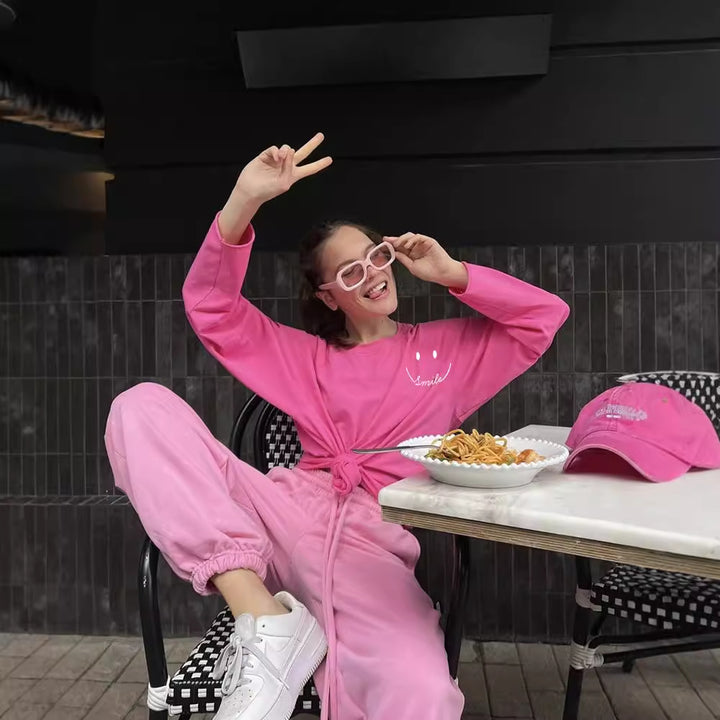 Damen lässiges Sweatshirt mit lächelndem Print Drune