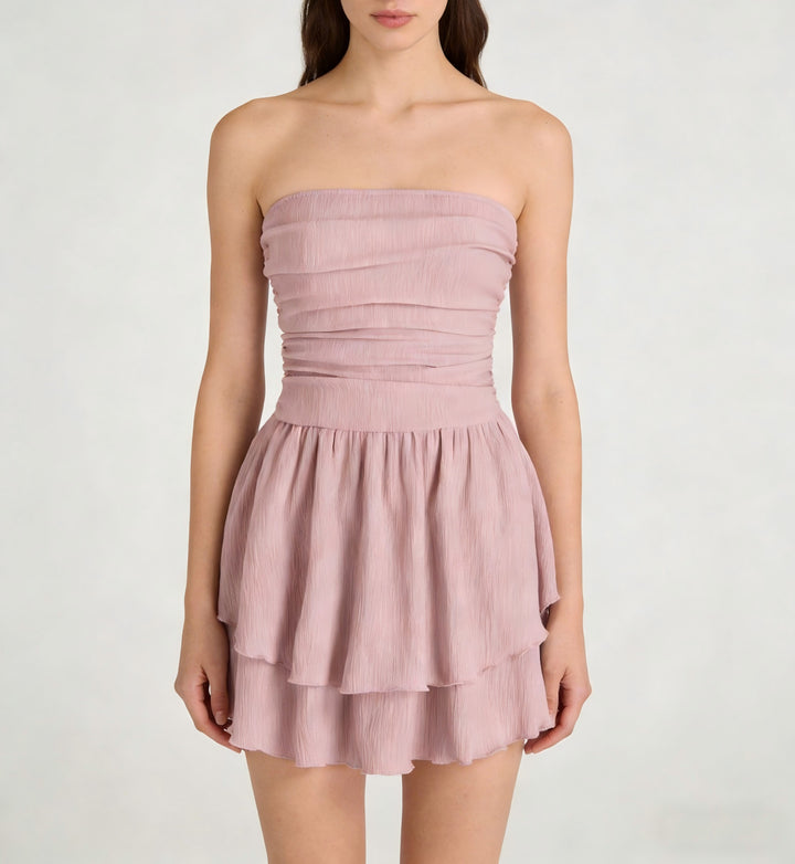 Damen Wickelkleid mit gerafftem Oberteil und fließendem Rock Drune