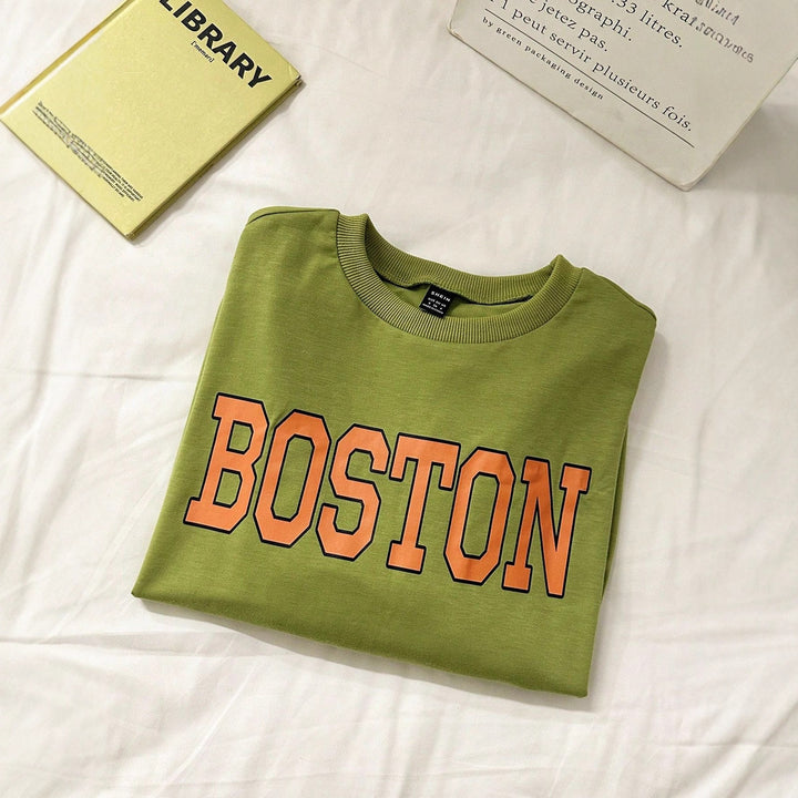 Damen lässiger Sweatshirt mit auffälligem Schriftzug Drune