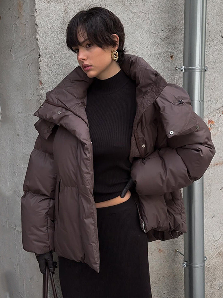 Damen Oversized Daunenjacke mit modischem Stehkragen Drune