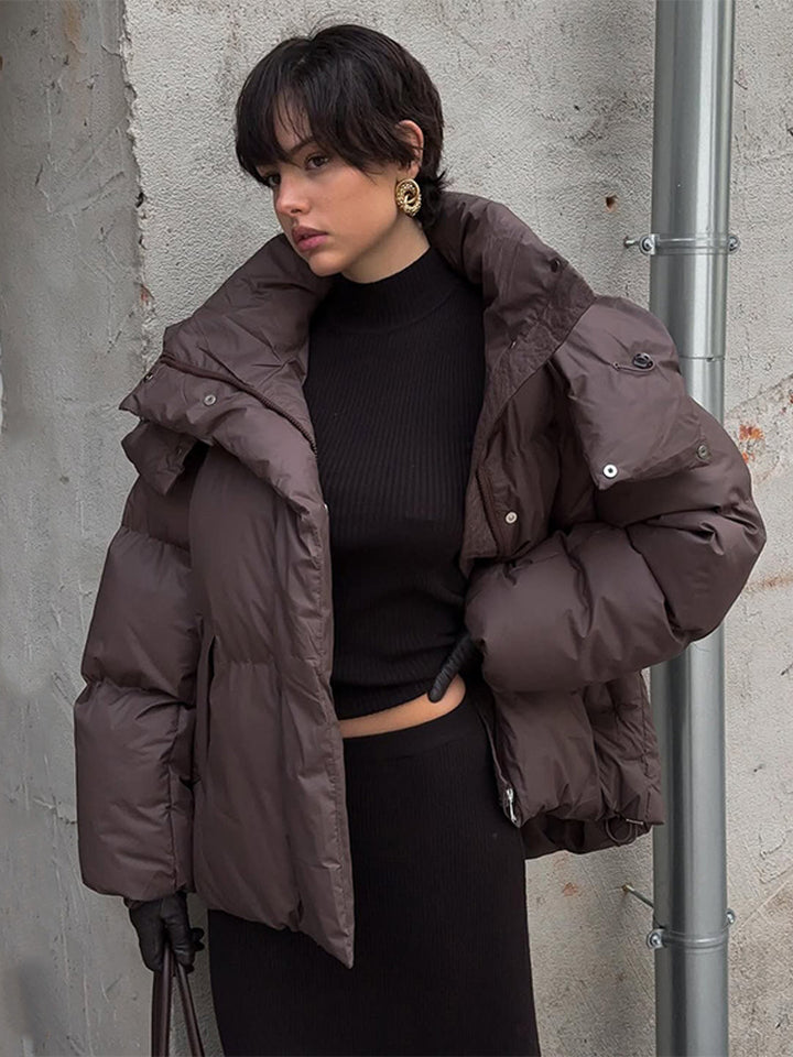 Damen Oversized Daunenjacke mit modischem Stehkragen Drune