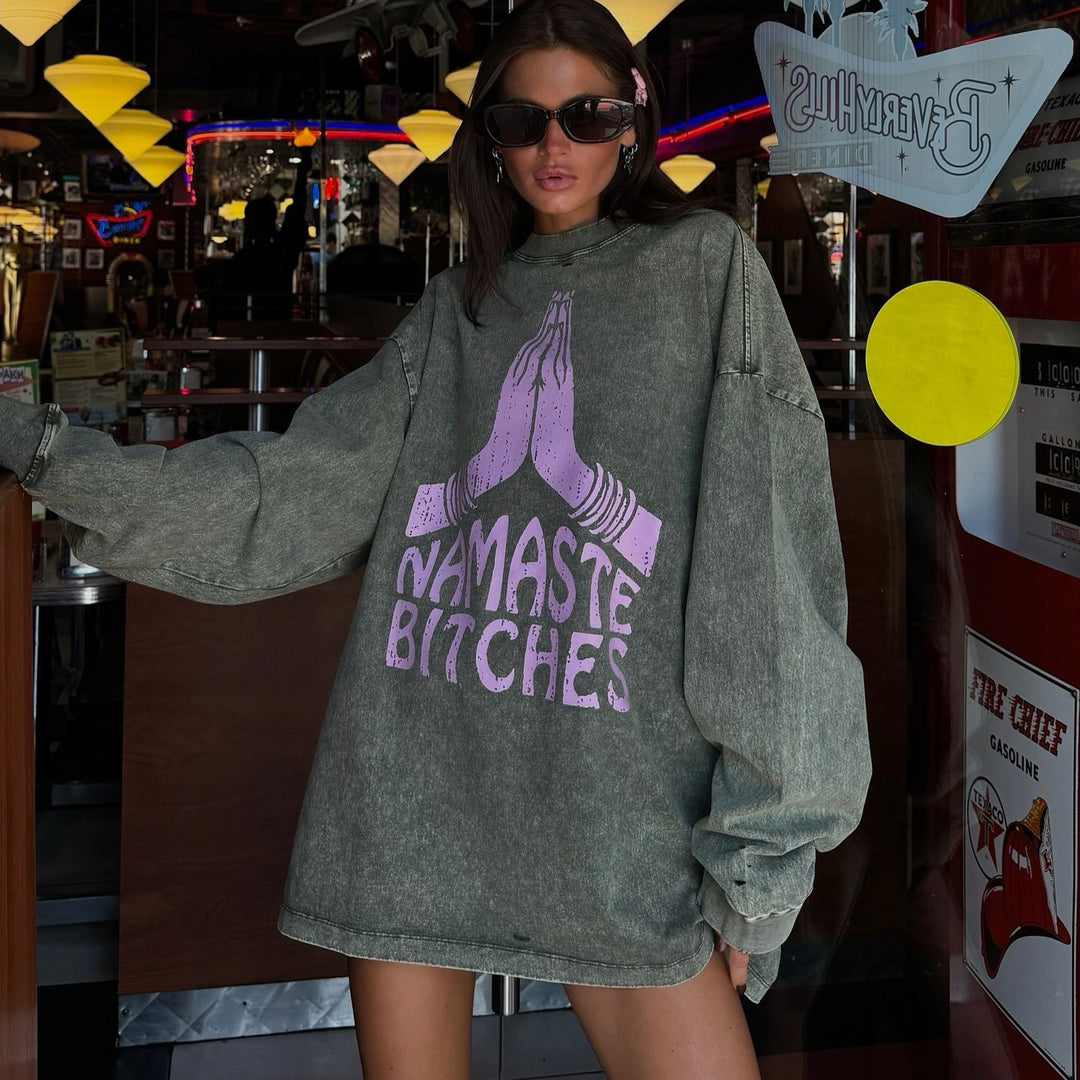 Damen Oversized Sweatshirt mit kreativem Schriftzug und lässigem Schnitt Drune