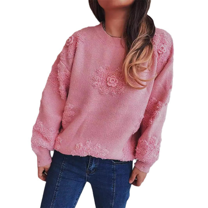 Damen Strickpullover mit romantischen Blumenapplikationen und weichem Material Drune
