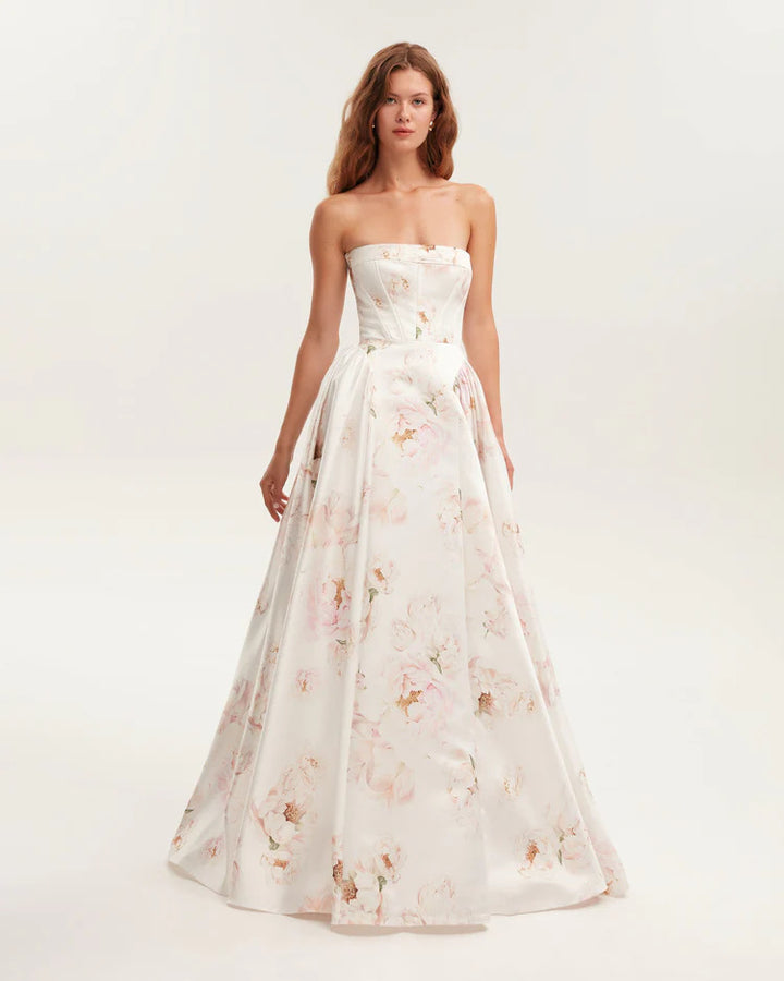 Damen Elegantes Blütenmuster-Maxikleid mit schulterfreiem Design Drune