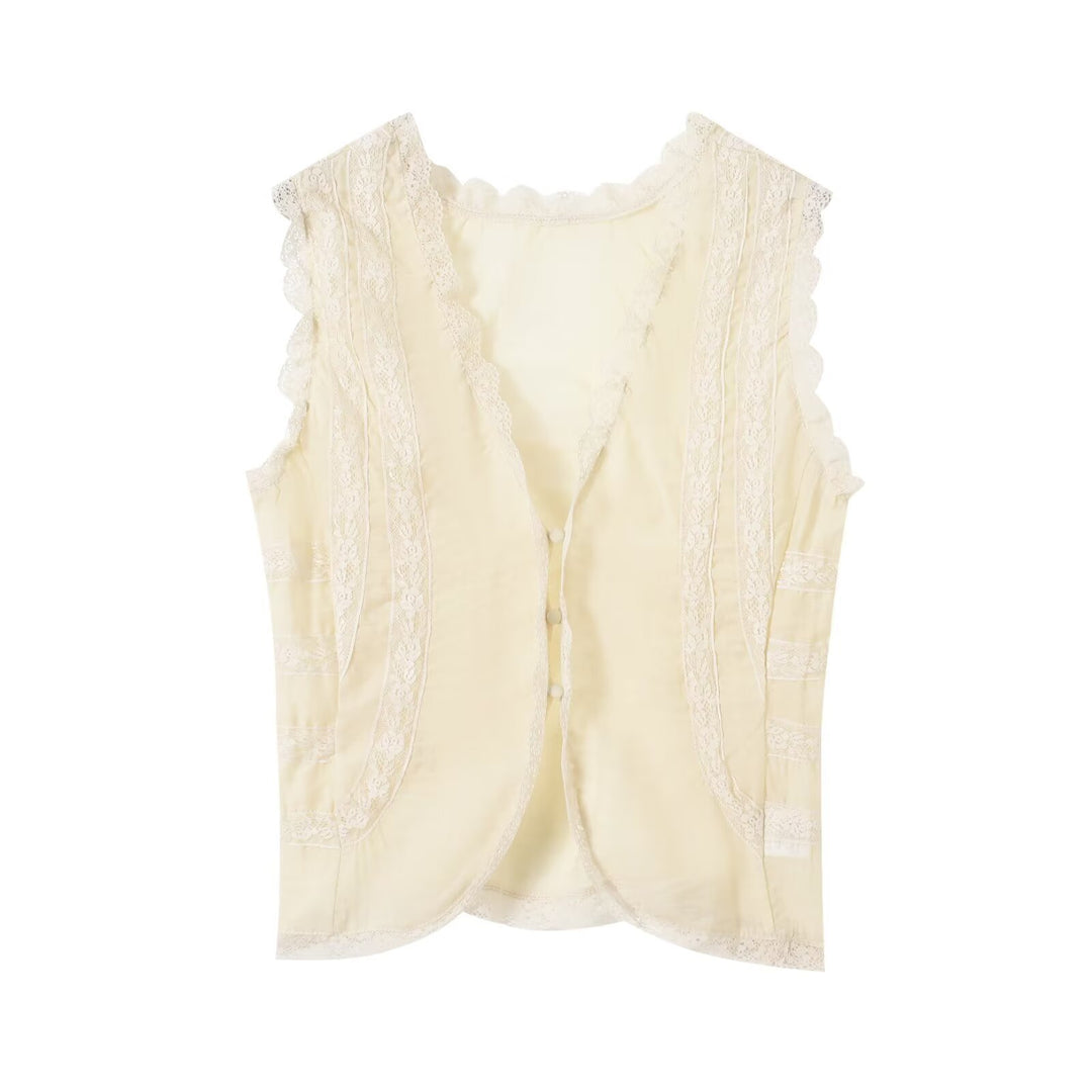 Damen-Spitzenoberteil mit eleganten Rüschendetails und Knopfverschlüssen Drune