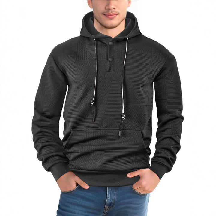 Herren modischer Kapuzenpullover mit strukturiertem Gewebe und Knopfleiste Drune