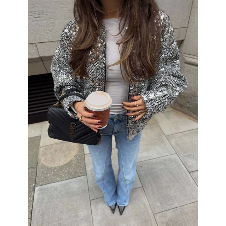 Damen Funkelnde Paillettenjacke mit lässigem Schnitt Drune
