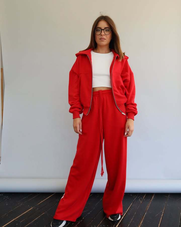 Damen Sportliches Lounge-Set mit cropped Hoodie und weitem Schnitt Drune