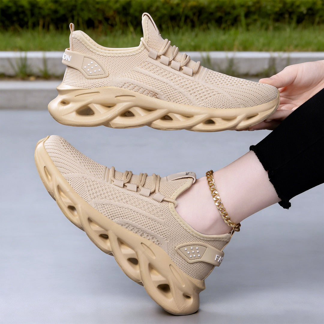 Damen nan atmungsaktive Strick-Fit Laufsneaker mit skulpturaler Luftkanal-Plateausohle Drune