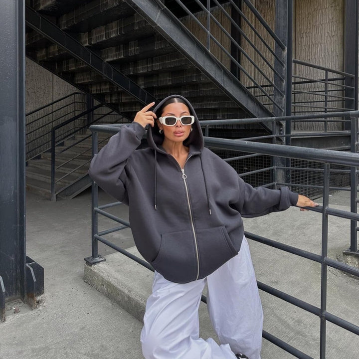 Damen oversized Kapuzenjacke mit Reißverschluss Drune