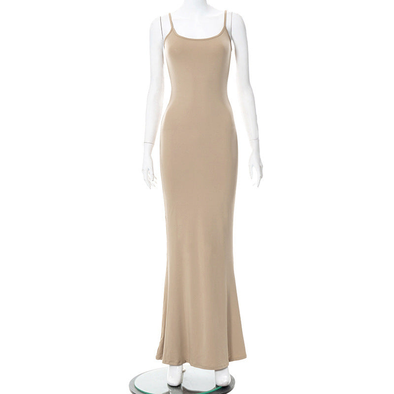 Damen Elegantes Maxikleid mit Spaghettiträgern und fließendem Schnitt Drune