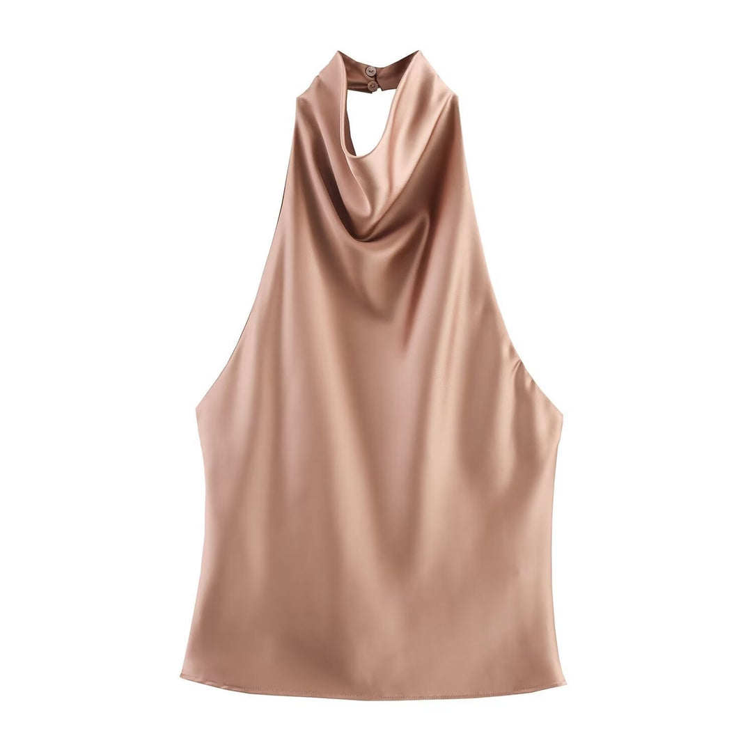 Damen elegantes Haltertop mit fließendem Schnitt und dekorativen Details Drune