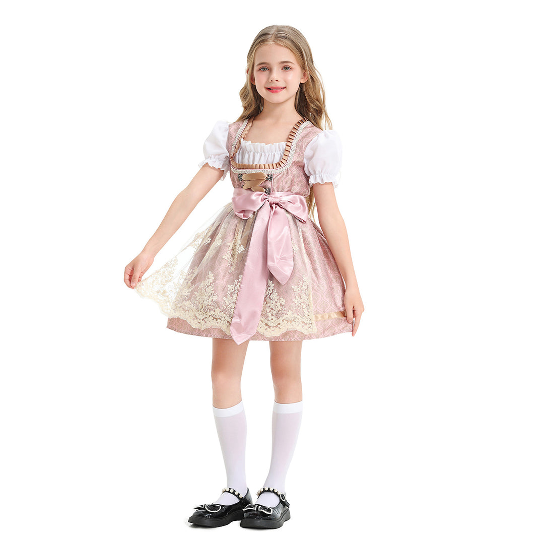 Damen nan festliches Kinderdirndl mit Spitzenoberteil, Satin-Schürze und Puffärmeln Drune