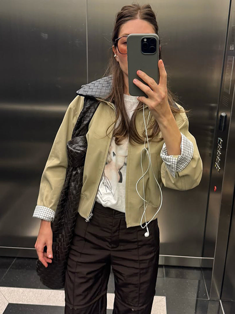 Damen legerer Übergangsjacke mit weichem Innenfutter und Karodetails Drune