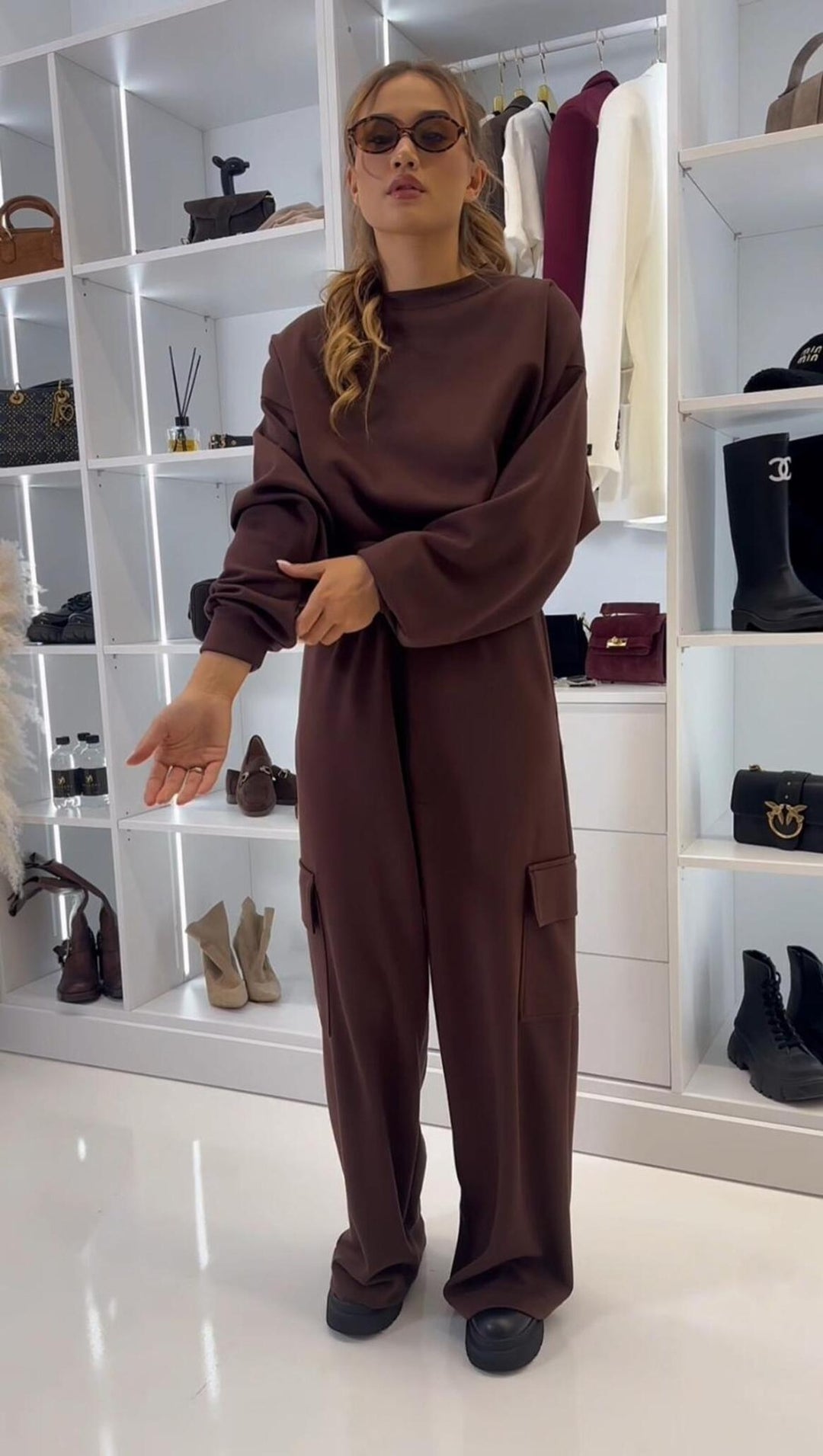 Damen lässiges Voile-Loungewear-Set mit cropped Oberteil und geraden Hosen Drune