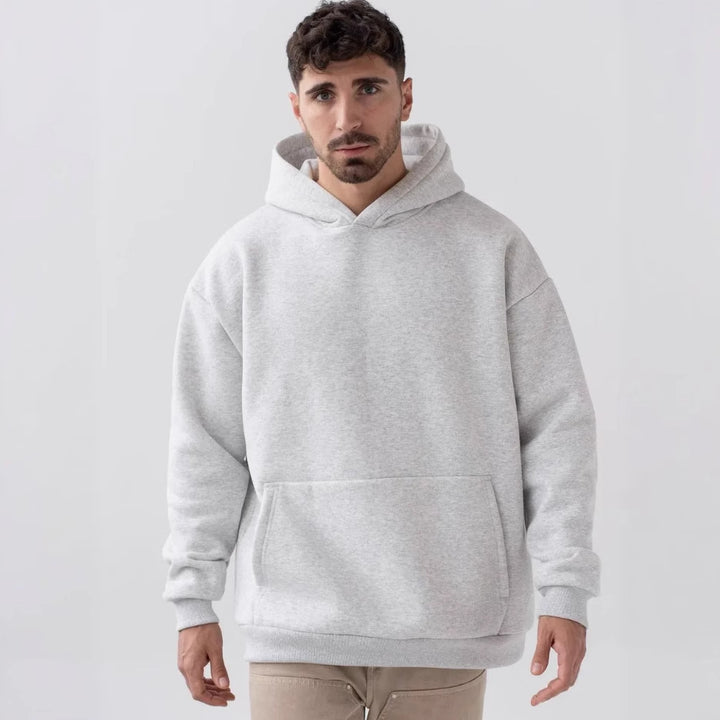 Herren nan schwerer Fleece-Boxy-Hoodie mit tiefem Schulterfall verstärkter Kapuze und Kängurutasche Drune