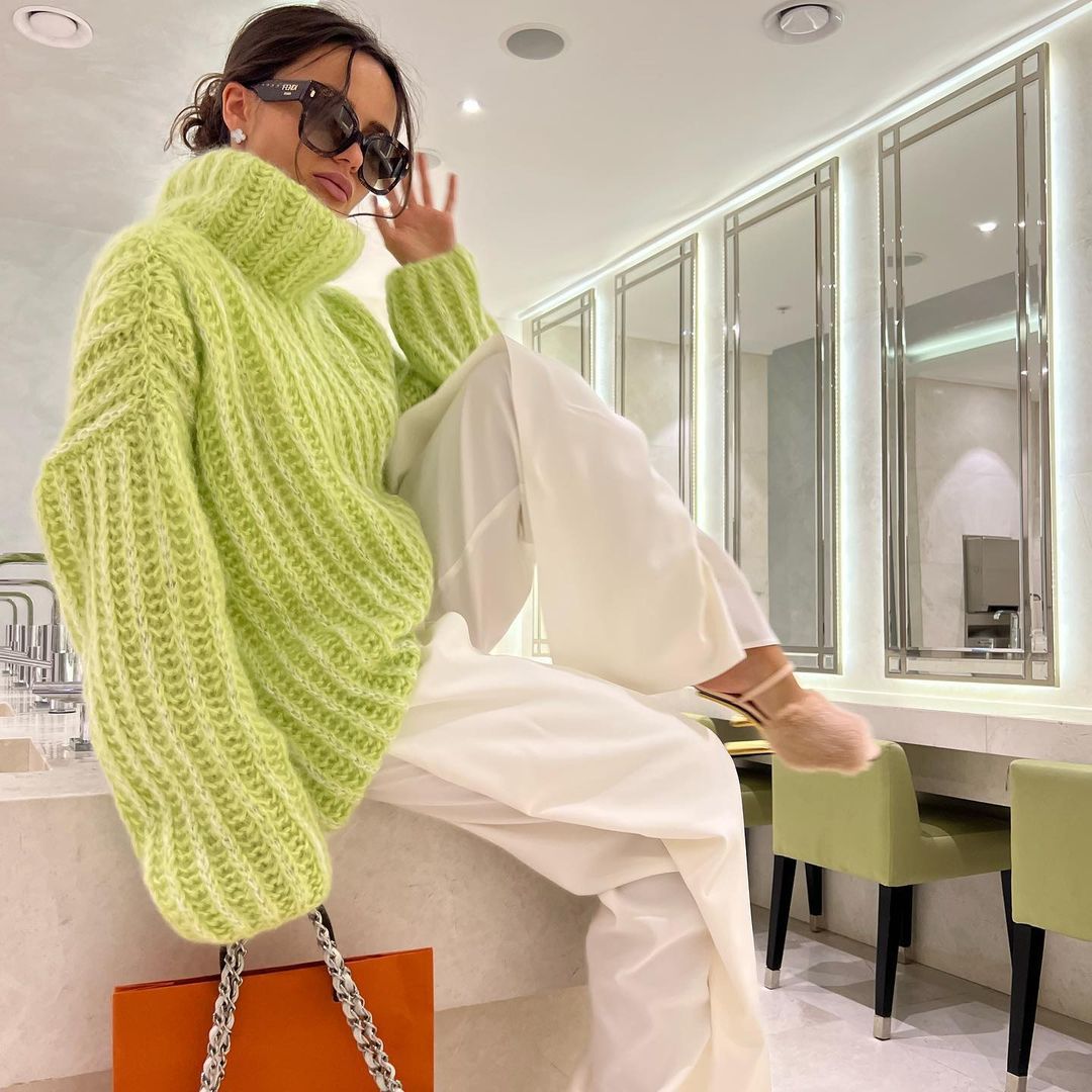 Damen Grober Strickpullover mit hohem Kragen Drune
