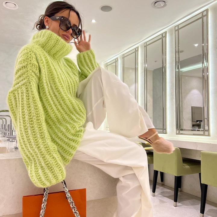 Damen Grober Strickpullover mit hohem Kragen Drune