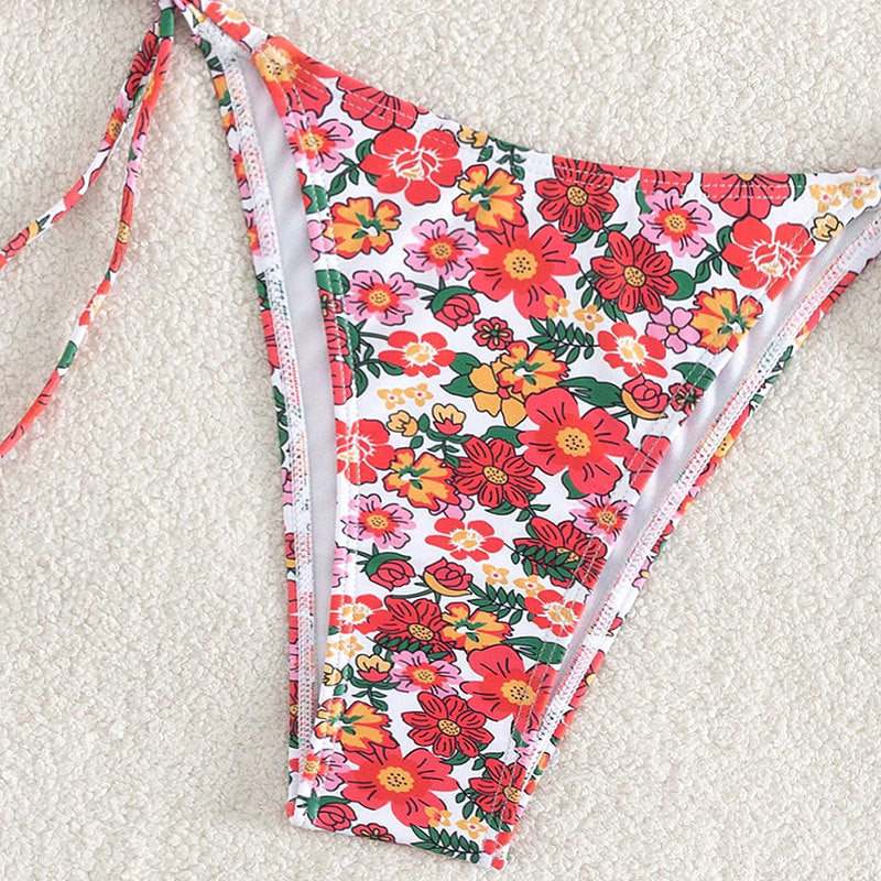 Damen Floral Bikini-Set mit verstellbaren Trägern und dekorativem Bindeband Drune