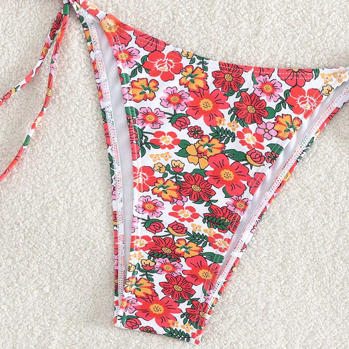 Damen Floral Bikini-Set mit verstellbaren Trägern und dekorativem Bindeband Drune