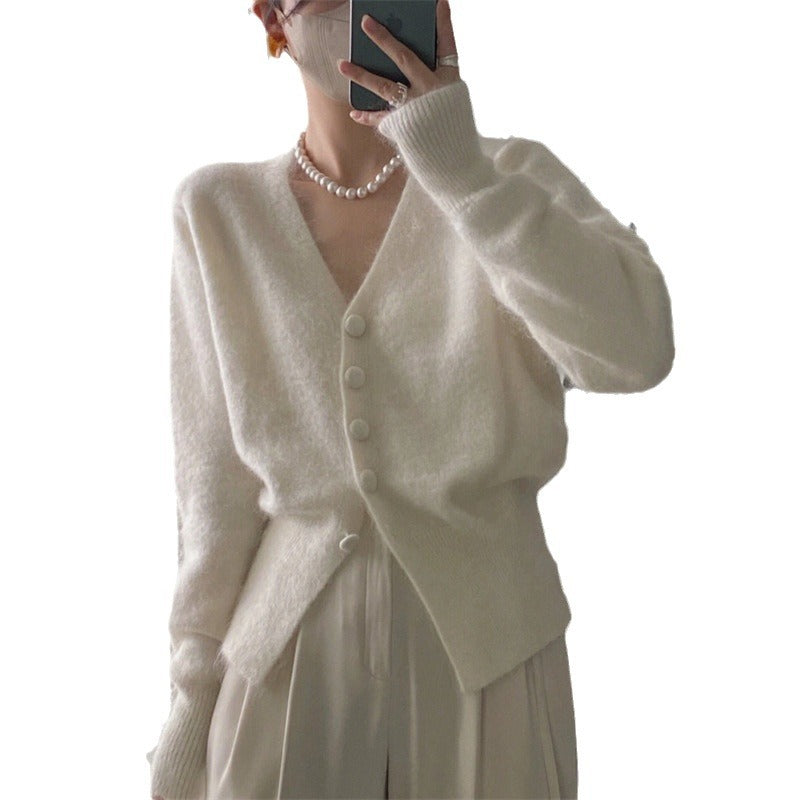 Damen kuscheliger Strickcardigan mit V-Ausschnitt und Knopfdetails Drune