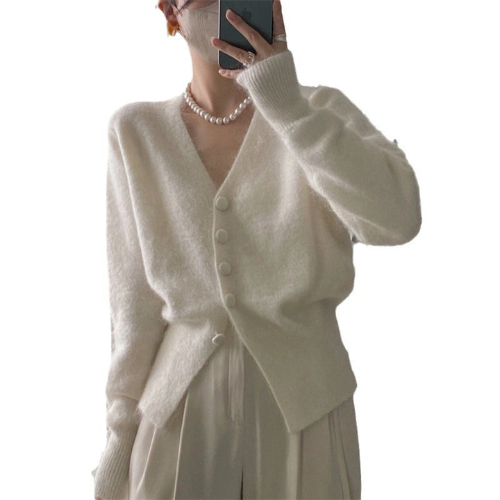 Damen kuscheliger Strickcardigan mit V-Ausschnitt und Knopfdetails Drune