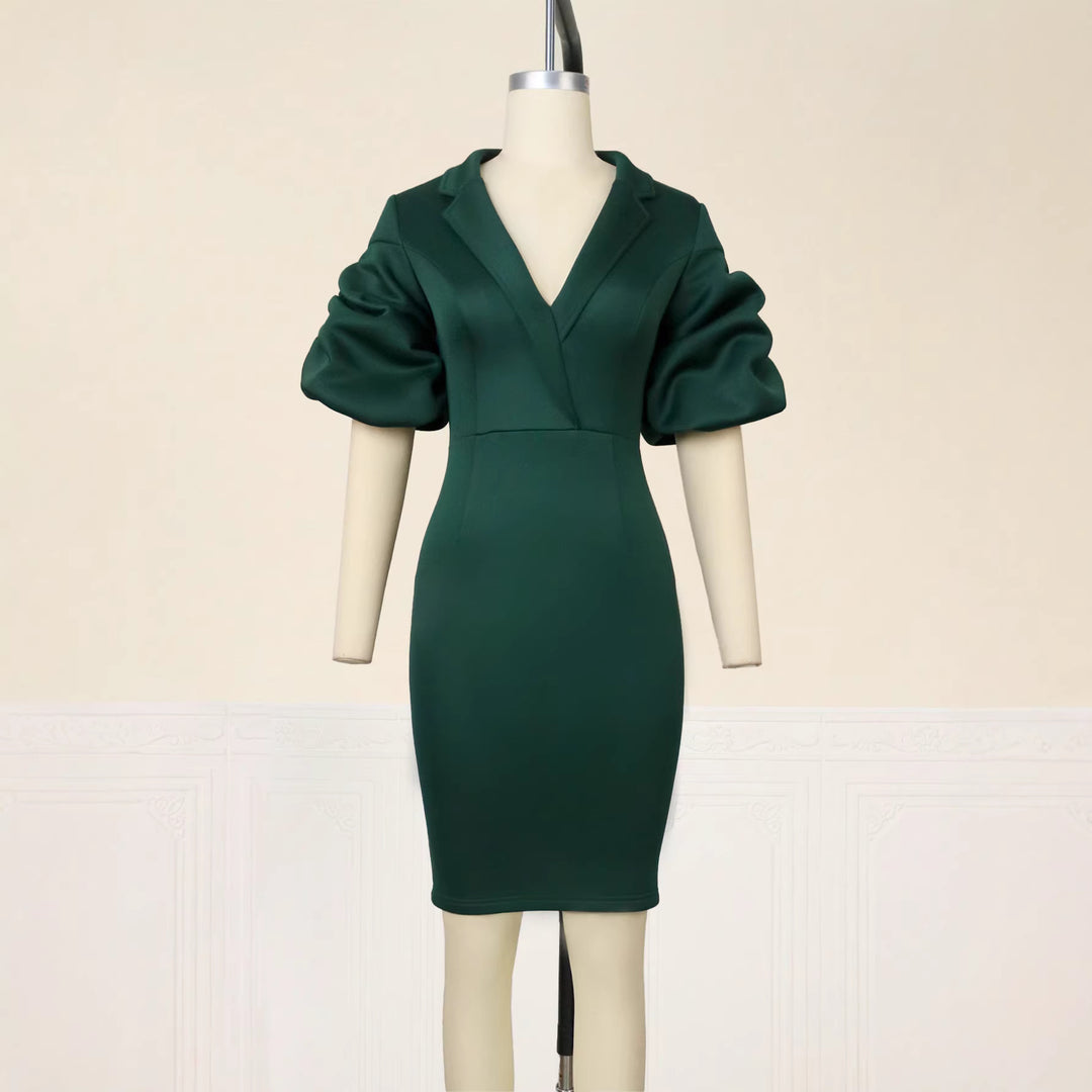 Damen figurbetontes Kleid mit eleganten Puffärmeln Drune
