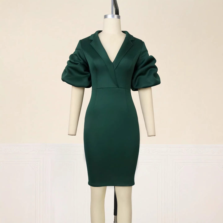 Damen figurbetontes Kleid mit eleganten Puffärmeln Drune