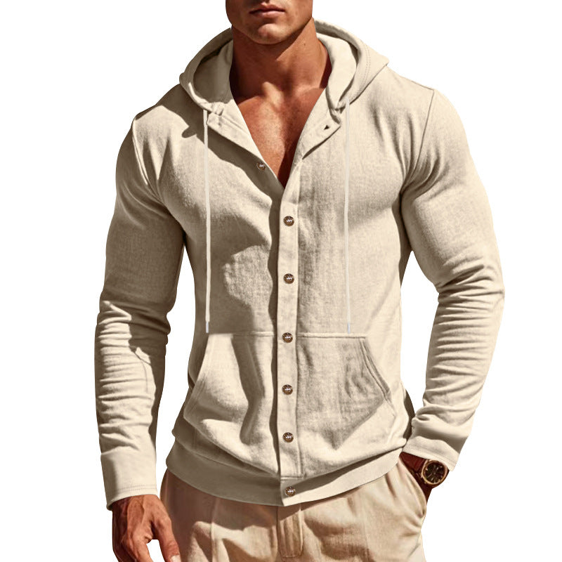Herren lässiger Kapuzenpullover mit Knopfleiste und praktischen Taschen Drune