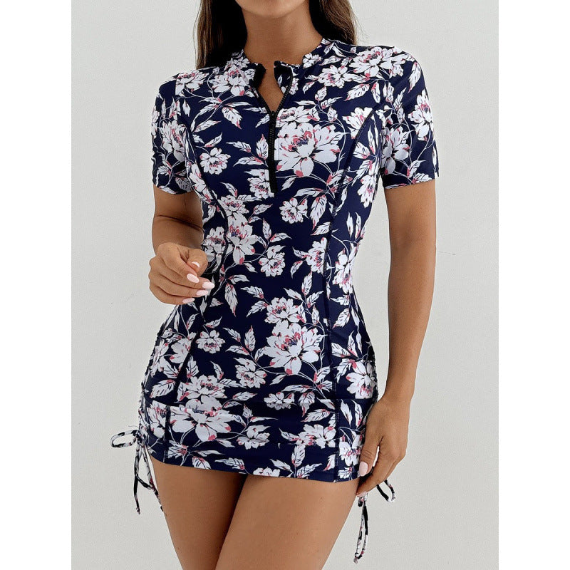 Damen Surfanzug mit stylischem Blumenmuster und kurzem Arm Drune