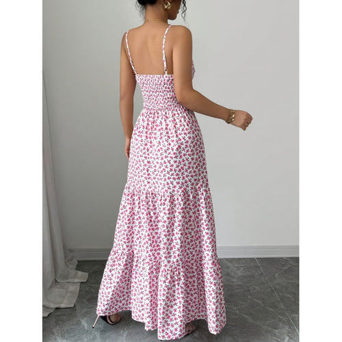 Damen Maxikleid mit Blumenmuster und Herzausschnitt Drune