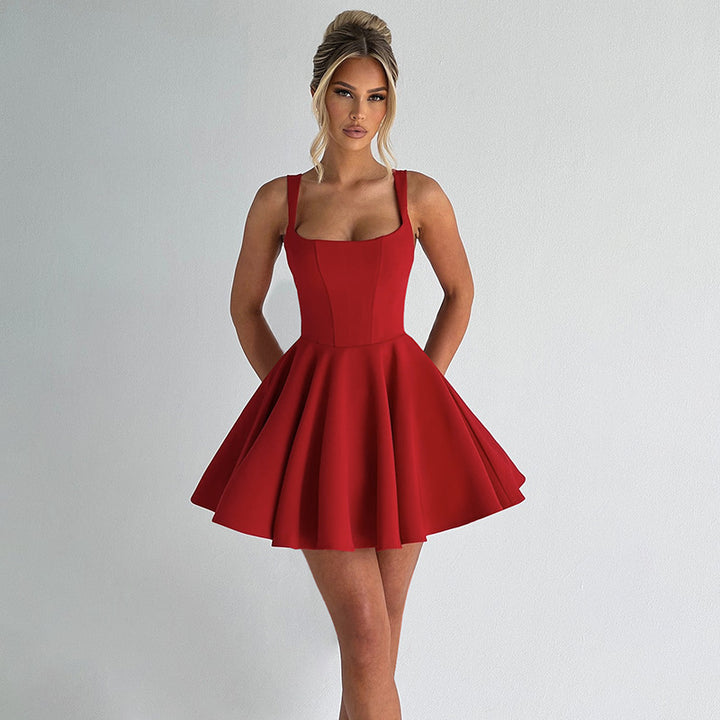 Damen Skaterkleid mit trägerlosem Design und ausgestelltem Rock Drune