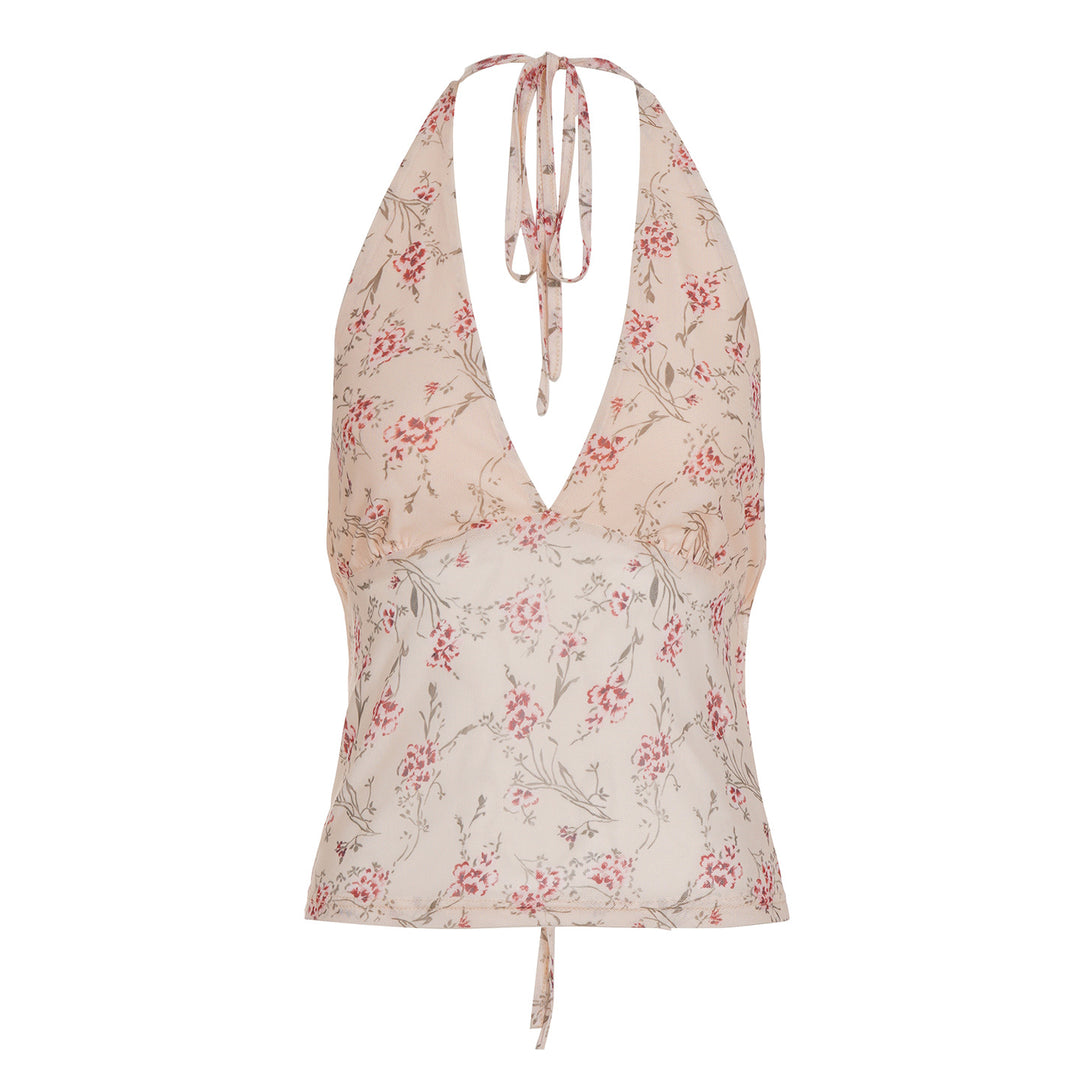 Damen Haltertop mit floralem Muster und Rüschendetails Drune