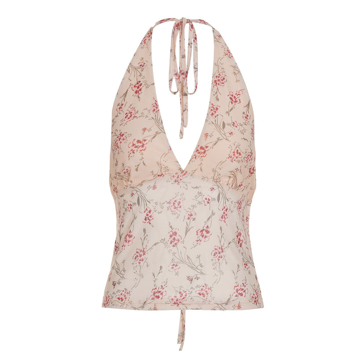 Damen Haltertop mit floralem Muster und Rüschendetails Drune