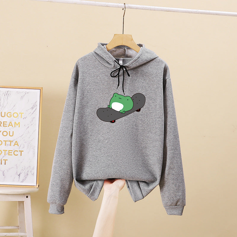 Damen Kapuzenpullover mit verspieltem Froschdesign Drune