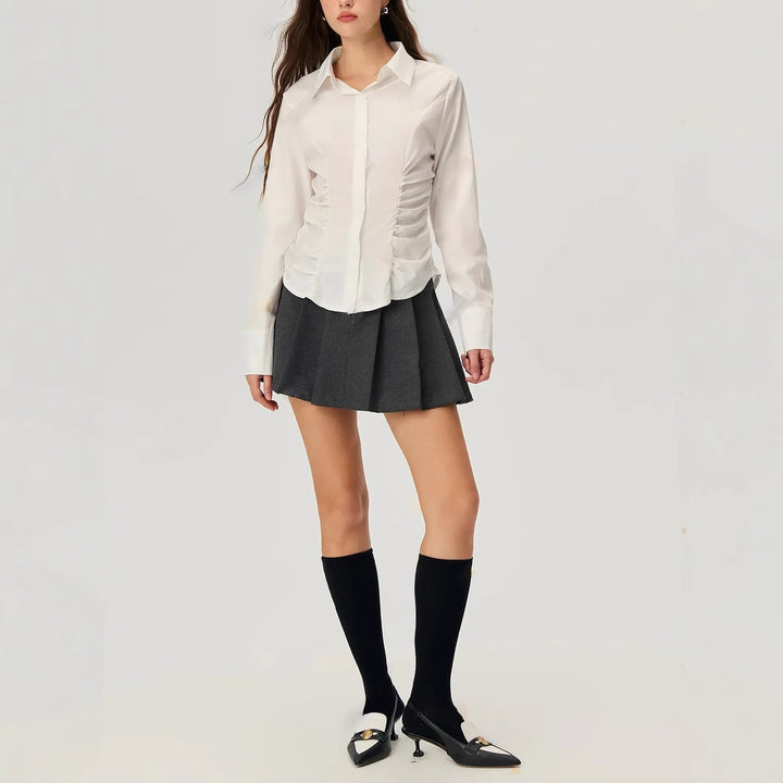 Damen elegante Bluse mit Rüschendetails Drune