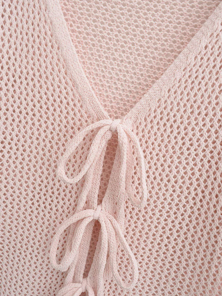 Damen Strickpullover mit V-Ausschnitt und Schnürung Drune