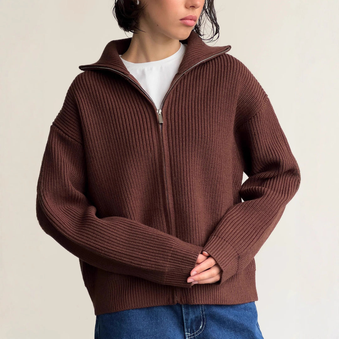 Damen Pullover mit hochschließendem Reißverschluss und strukturiertem Maschenmuster Drune