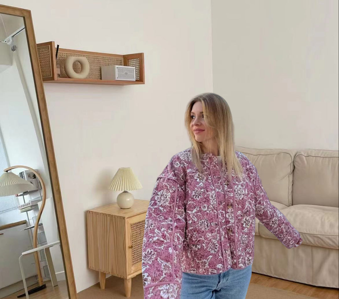 Damen modische Oversized-Jacke mit floralem Muster Drune