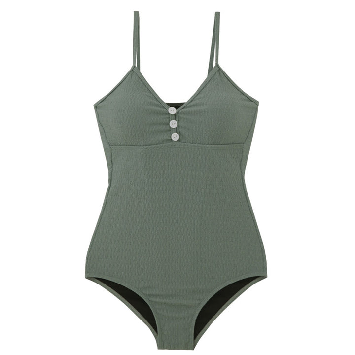 Damen Einteiler Badeanzug mit Knopfdetailed und dezentem Rippendesign Drune