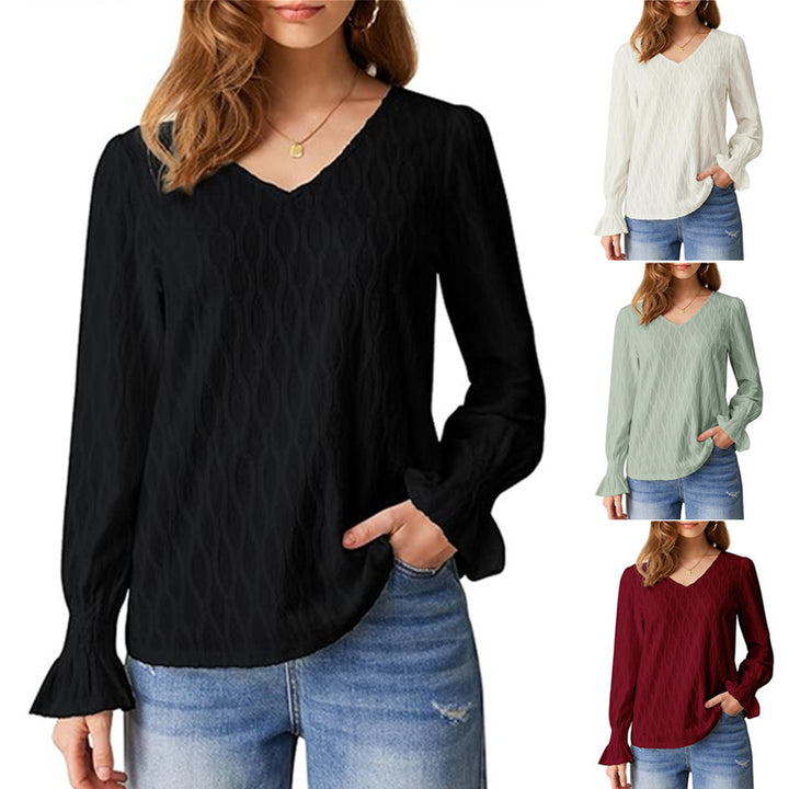 Damen Bluse mit V-Ausschnitt und voluminösen Ärmeln Drune