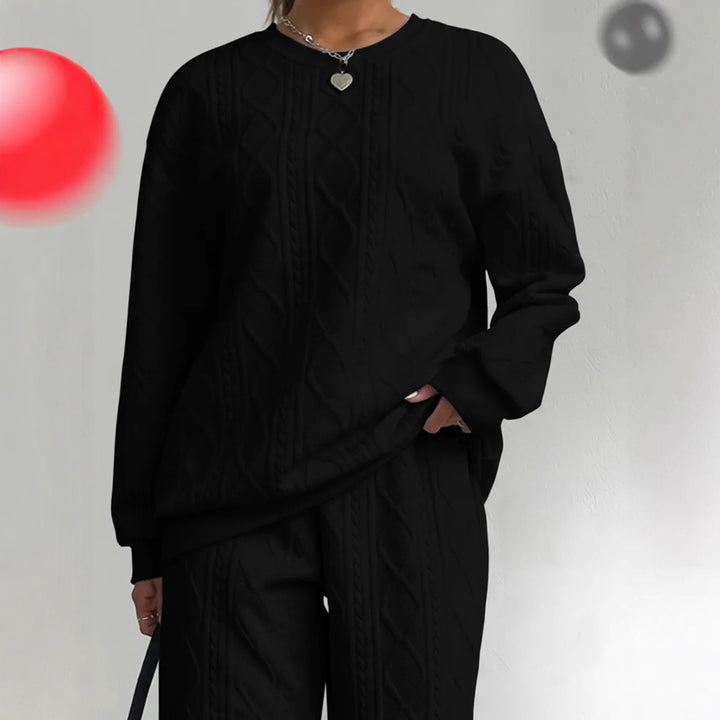 Damen Strick-Loungewear-Set mit elegantem Zopfmuster und weitem Schnitt Drune