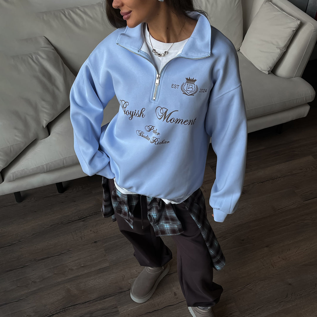 Damen Sweatshirt mit modernem Stehkragen und kreativem Druck Drune