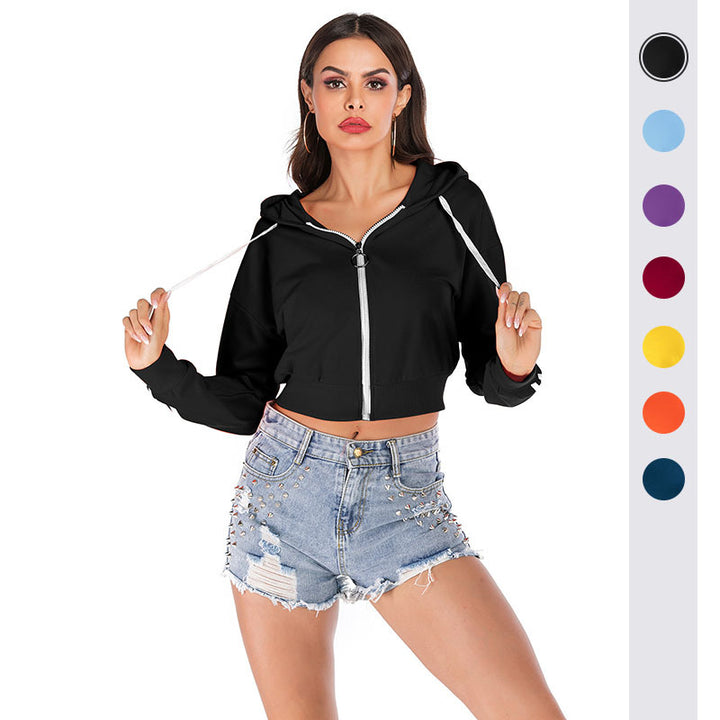 Damen cropped Kapuzenpullover mit seitlichen Streifen und hochwertigem Stoff Drune