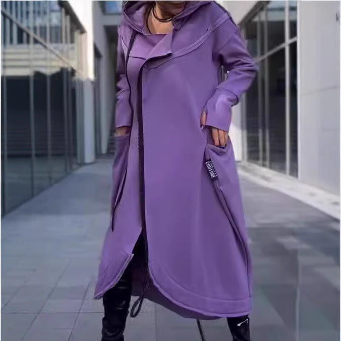 Damen modischer Kapuzenmantel mit seitlichen Taschen und asymmetrischem Saum Drune