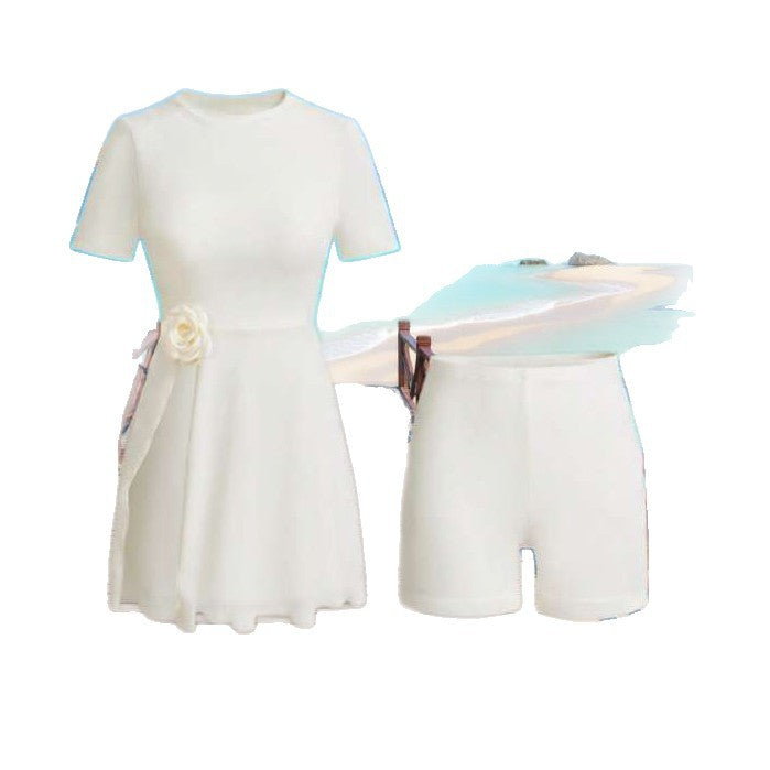 Damen elegantes Strandkleid mit dekorativem Blumenakzent Drune