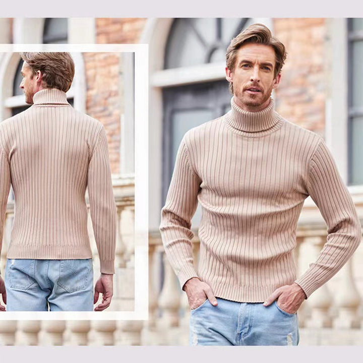 Herren nan gerippter Feinstrick-Rollkragenpullover Slim Fit Drune