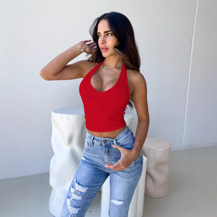 Damen Crop-Top mit tiefem V-Ausschnitt und modernem Halterdesign Drune