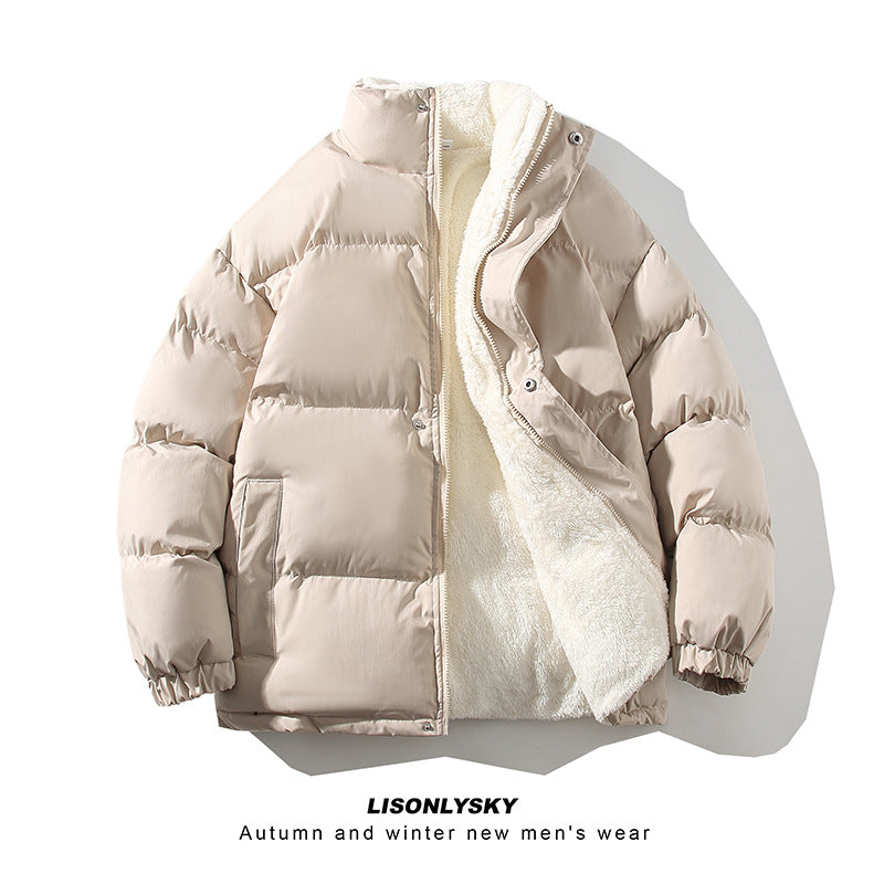 Herren nan gefütterte Winter-Steppjacke mit Teddyfutter, hohem Stehkragen und verdeckter Druckknopfleiste Drune