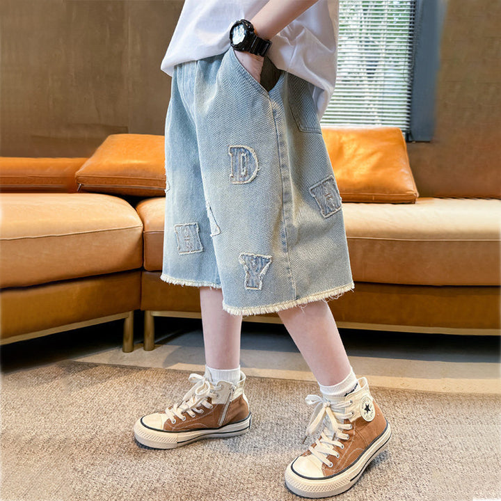 Jungen lässige Denim-Shorts mit auffälligen Applikationen Drune